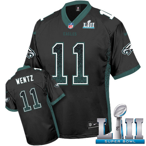 Nike Eagles #11 Carson Wentz Black Alternate Super Bowl LII Men's Stitched NFL Elite Drift Fashion Jersey - Click Image to Close